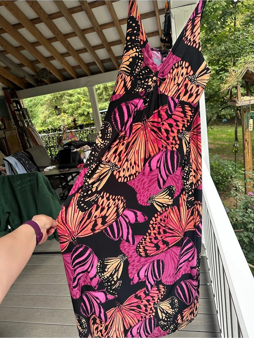 MIXIT Butterfly Print Maxi Dress Pink Black Size Large Like New